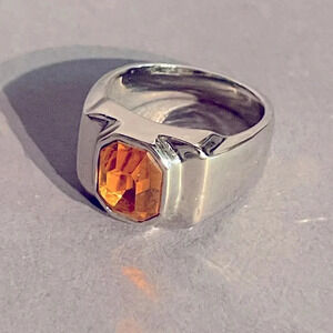 Statement ring. Size 9 silver and amber colored stone. Topaz? Deco.